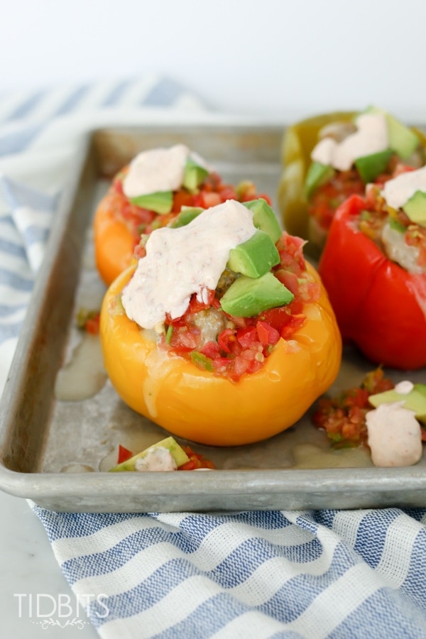 Pressure Cooker Mexican Stuffed Bell Peppers with Chipotle Lime Sauce
