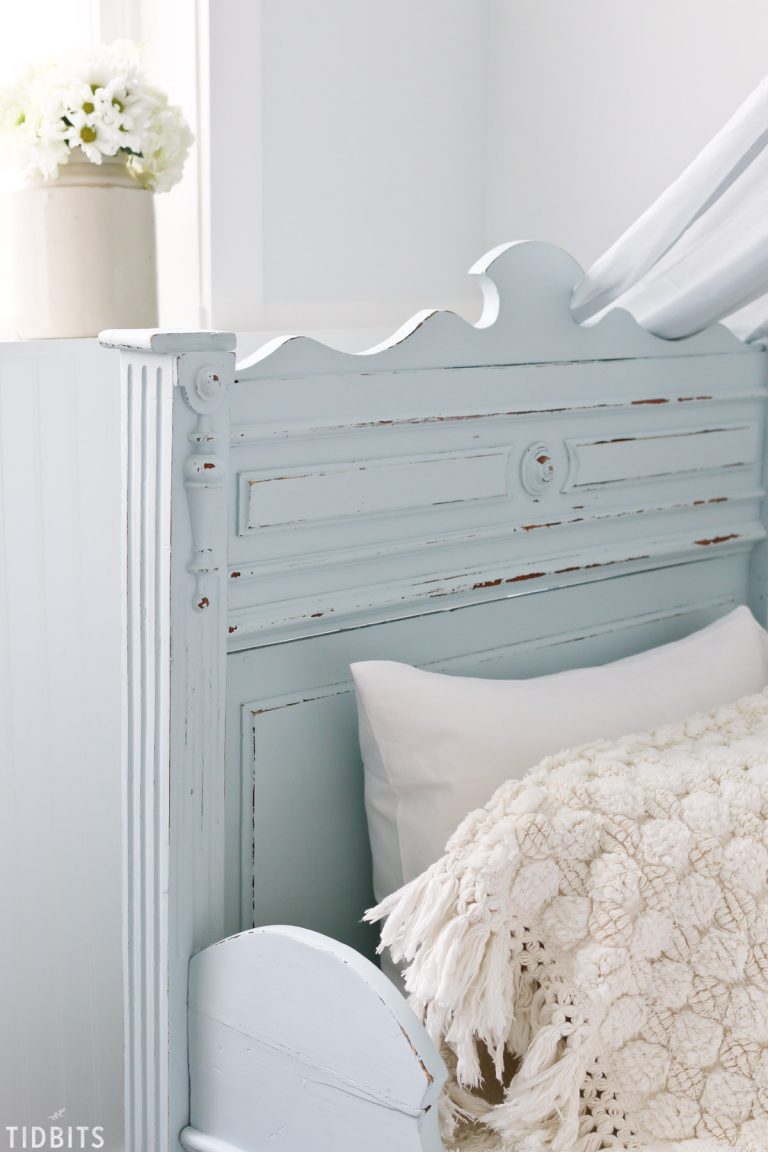 Painted Antique German Sleigh Bed