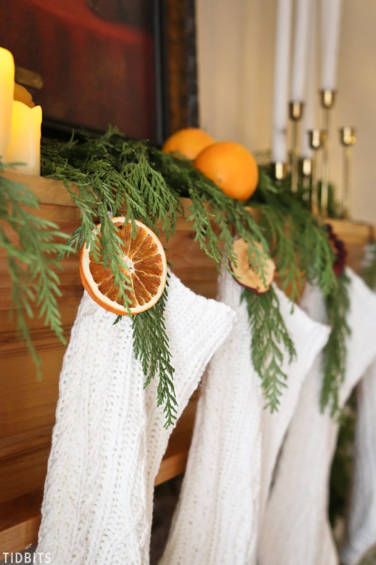 Natural Christmas decoration on stockings.