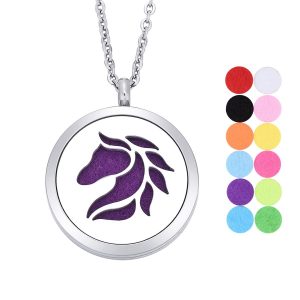 Essential Oil Diffuser Horse Necklace with pads