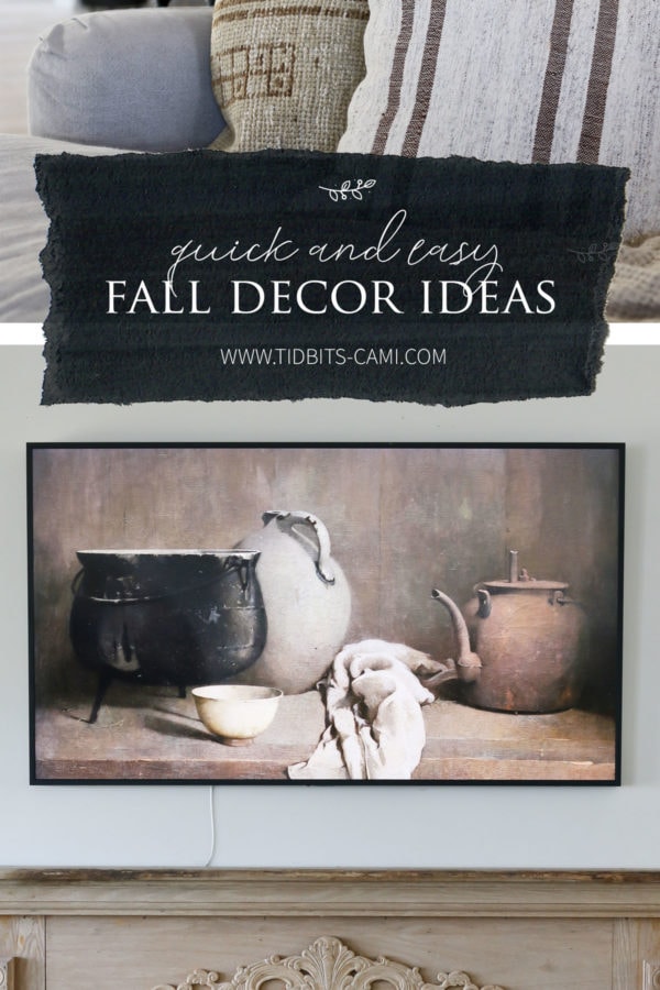 collage showing pillows and a painting for fall inspiration