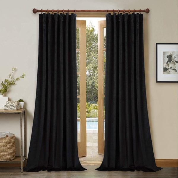black curtains