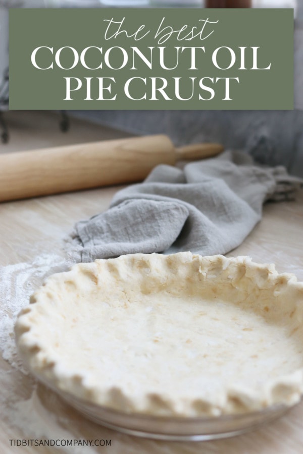 A coconut oil pie crust in a glass pie plate