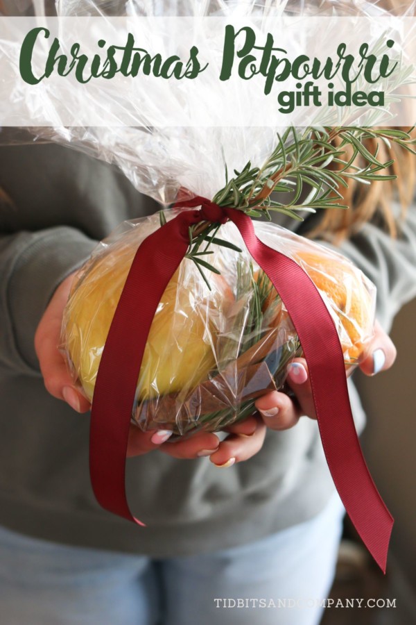 Someone holds a bag of stovetop Christmas potpourri