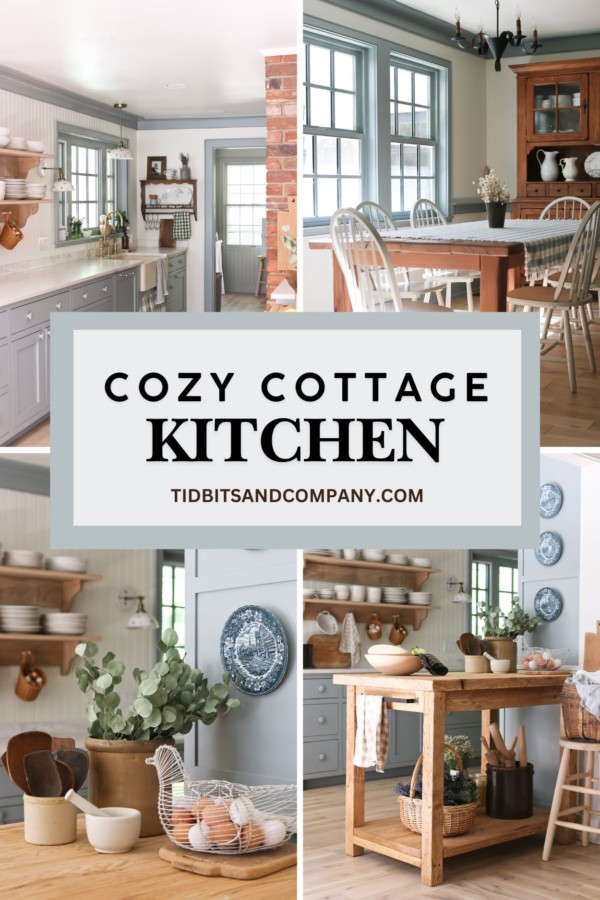 A collage of pictures featuring a cottage style kitchen
