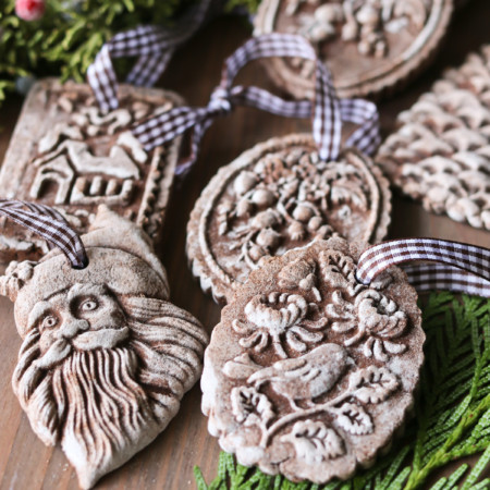 Christmas tree ornaments made with a homemade cinnamon salt dough recipe