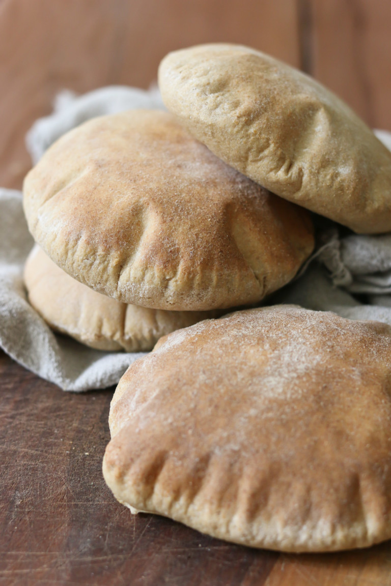 A pile of freshly baked homemade pitas