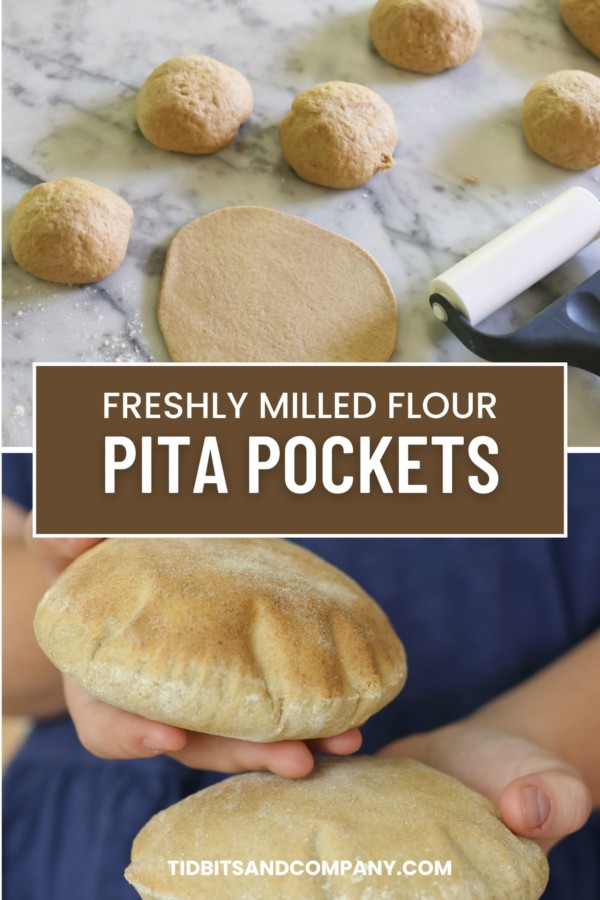 A collage featuring an image of homemade pita bread dough and a cooked pita pocket