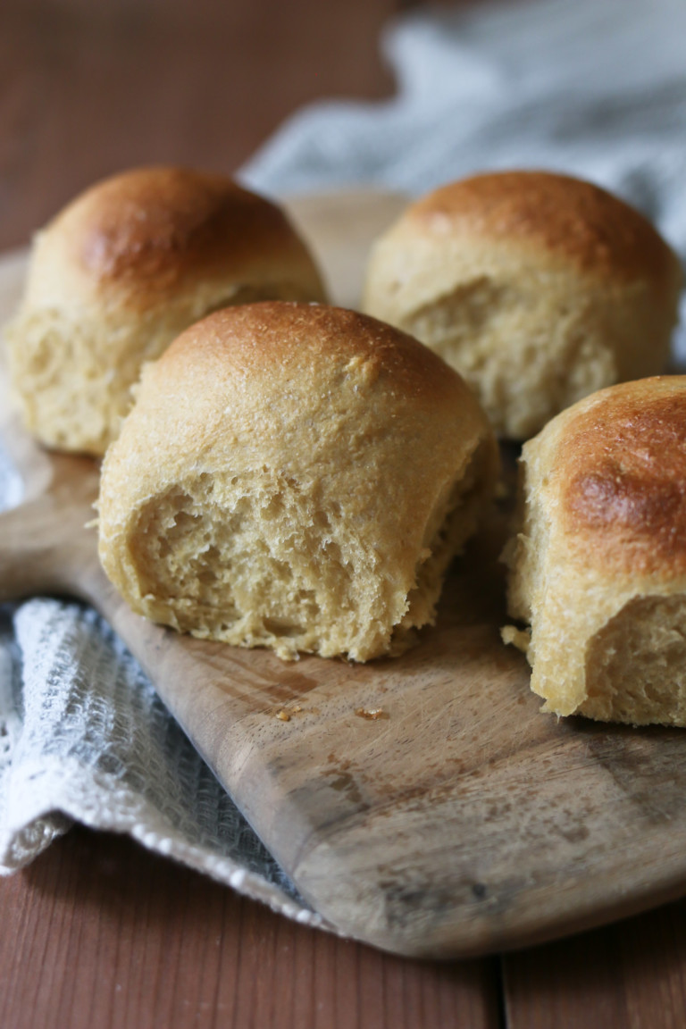 Potato bread dinner rolls made with whole grain freshly milled flour