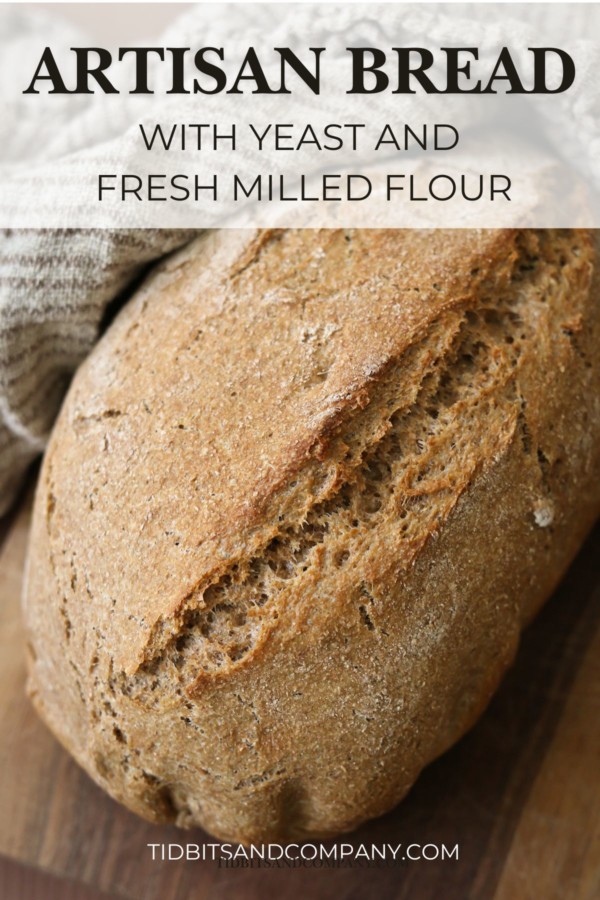 A loaf of rustic whole wheat bread made with yeast
