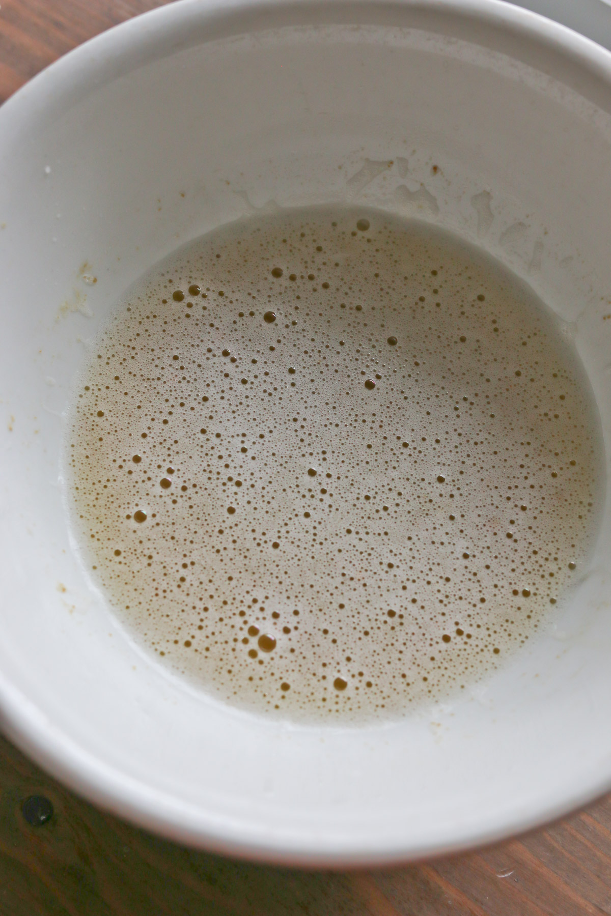 Wet ingredients for tortillas are combined together in a mixing bowl
