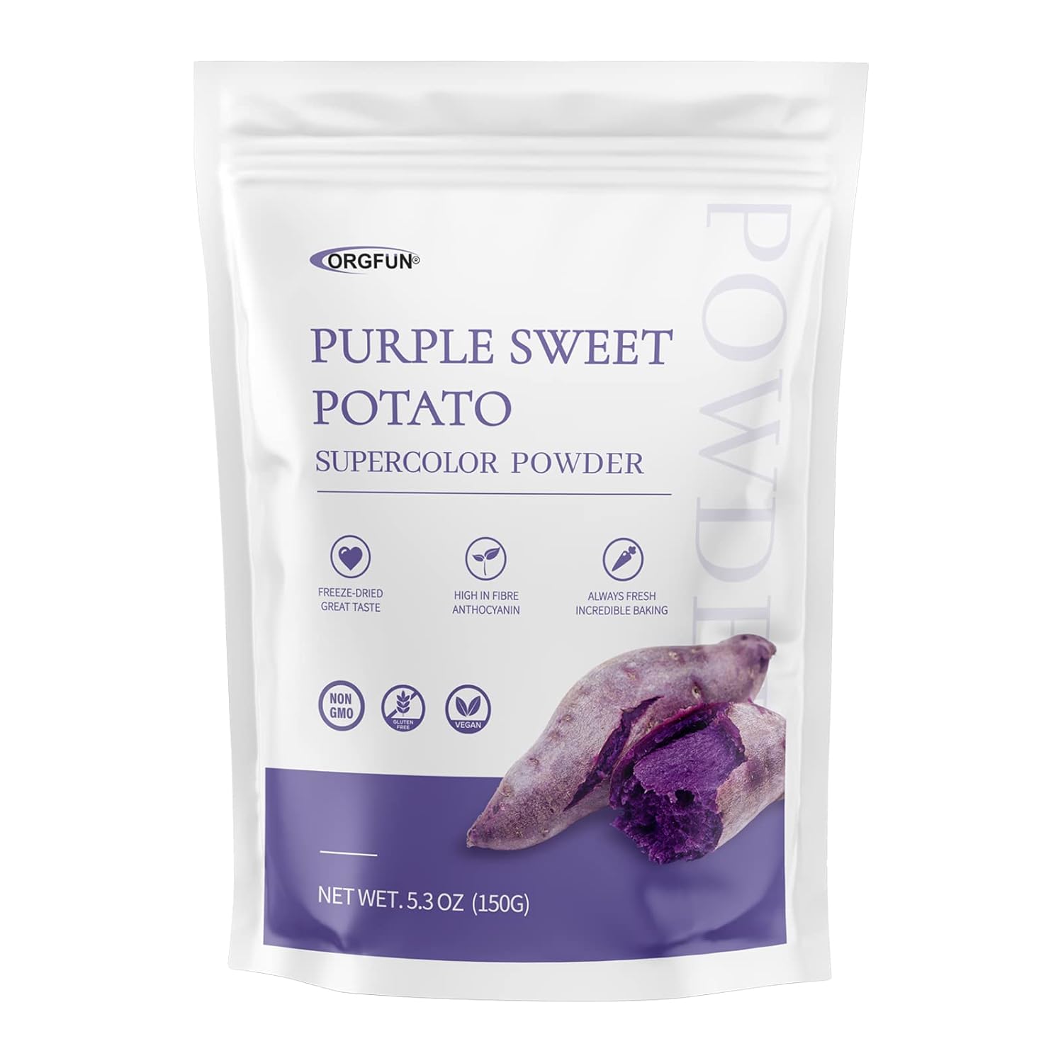 A resealable bag of purple yam powder that can be used to naturally color food