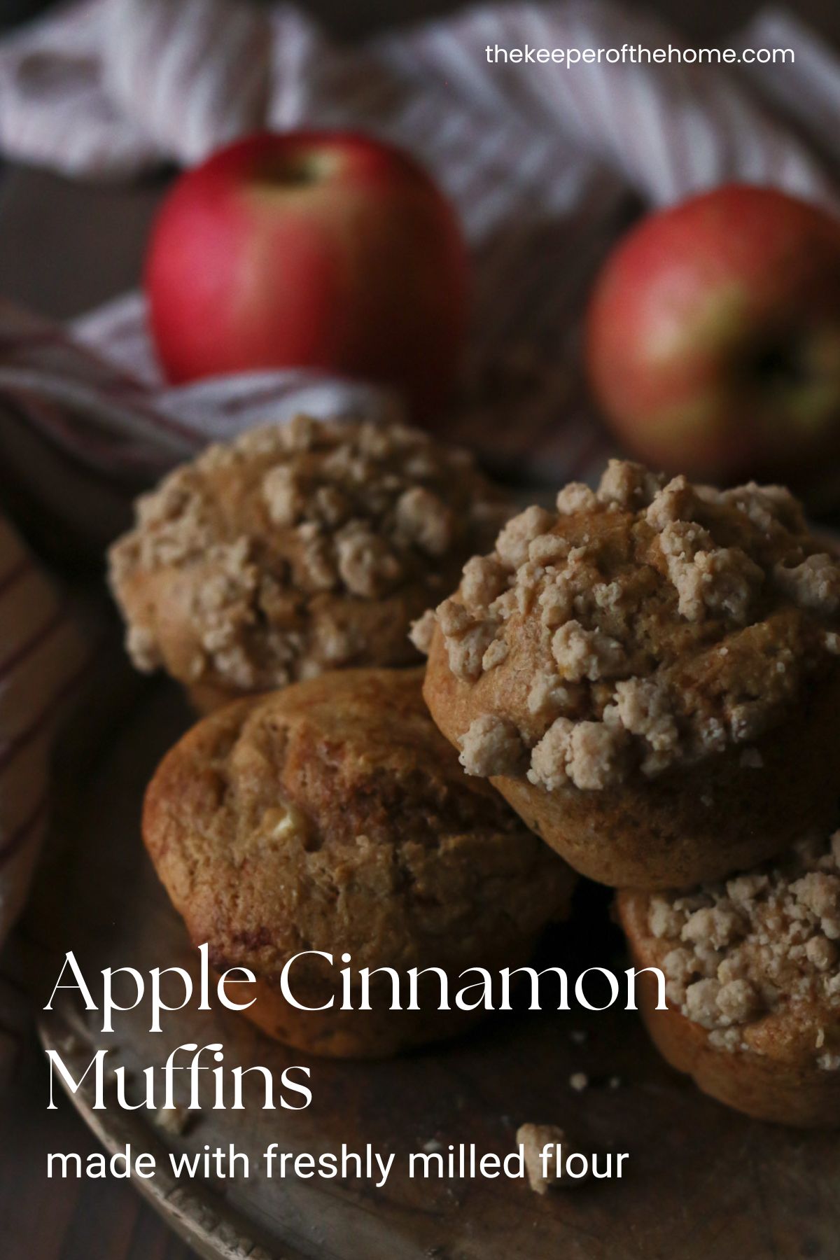 A stack of several apple cinnamon muffins made with fresh milled flour